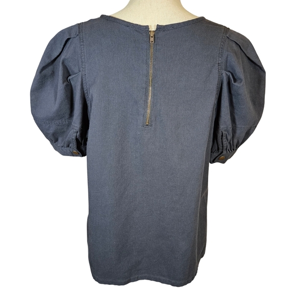 Universal Thread Puff Sleeve Denim Blouse, Black, Small - Picture 6 of 14